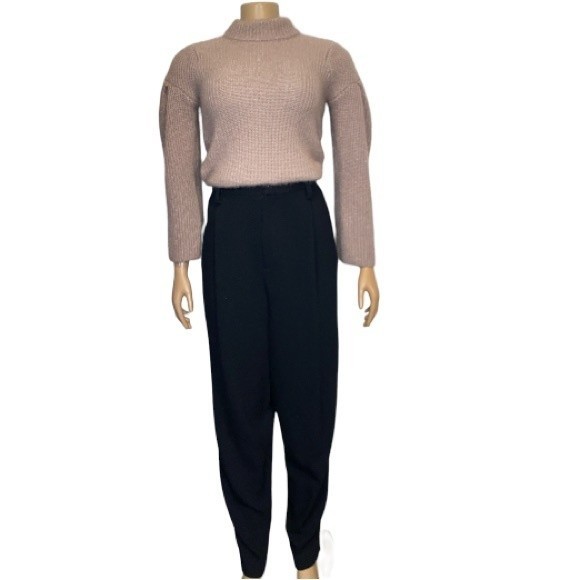 Romeo & Juliet Sweater ribbed Mock neck Puff shoulders beige size M - Picture 15 of 17